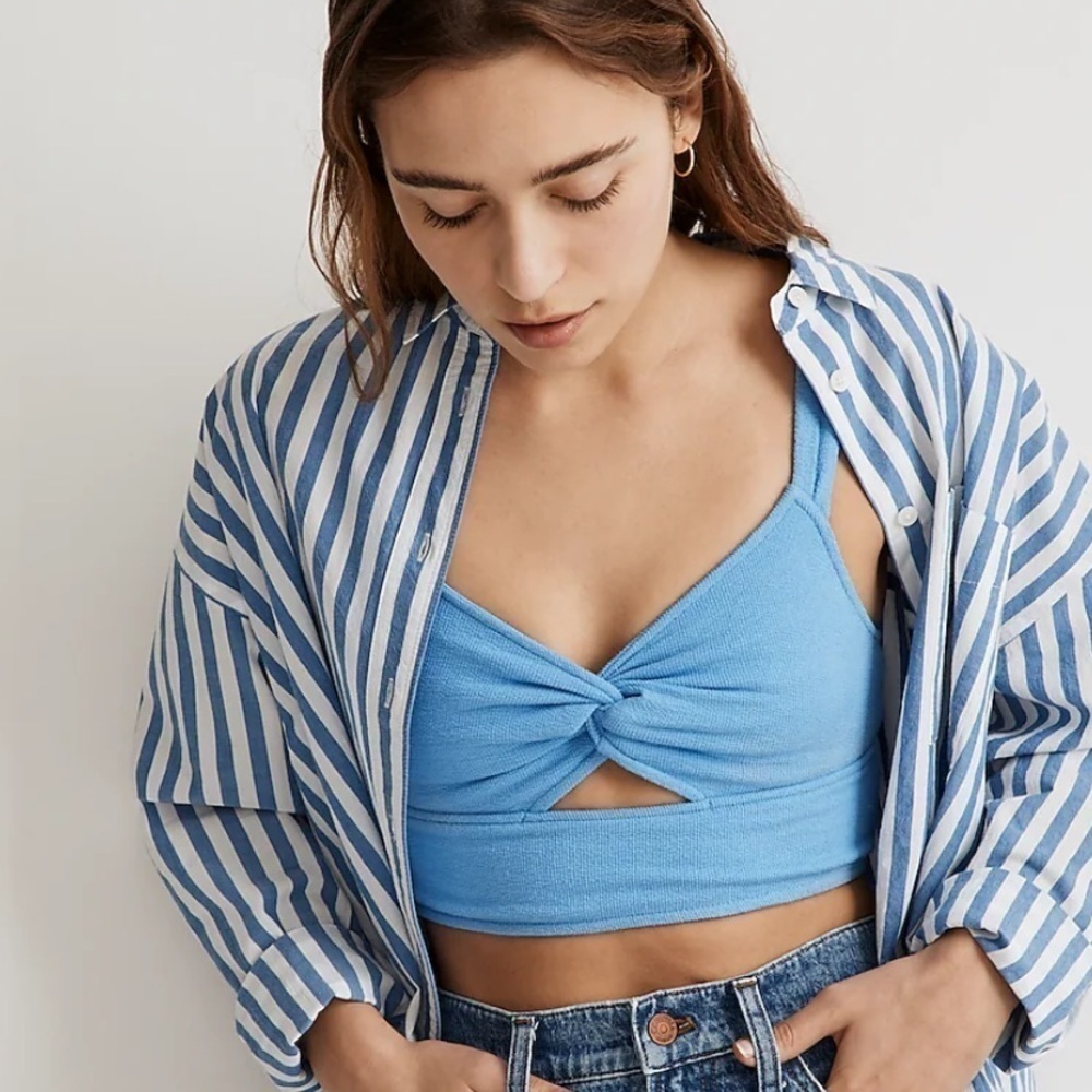 Madewell cutout knot front crop tank oasis blue